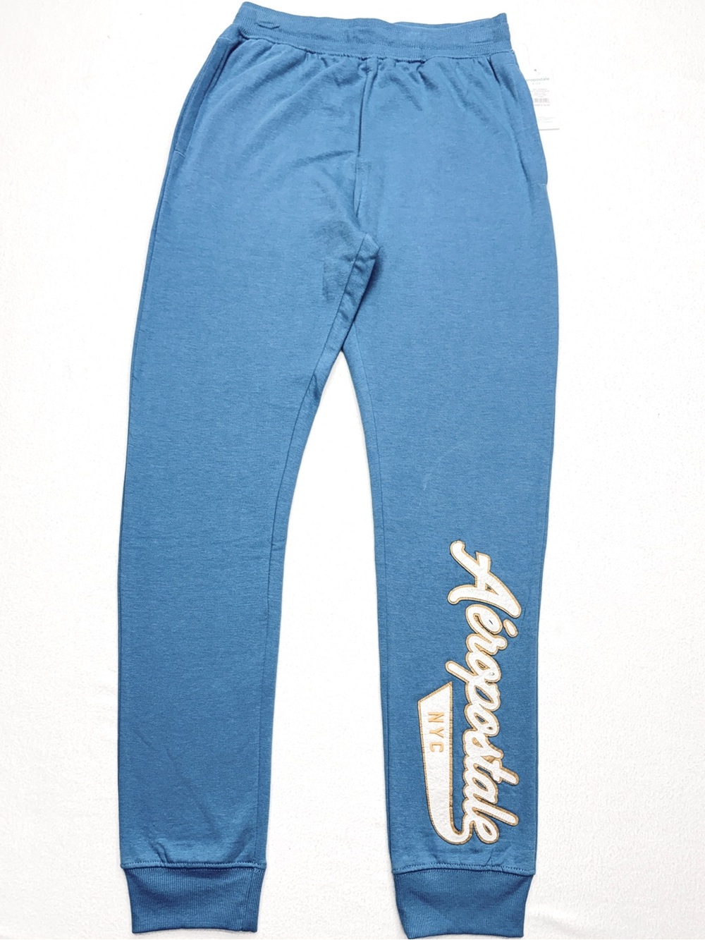 Aeropostale NYC Jogger Sweatpants Boys L 14 16 Blue Logo Applique NWT